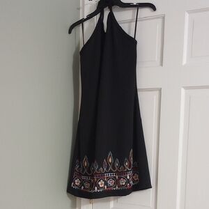 No Boundaries Black Mini Dress with Colorful Embroidery